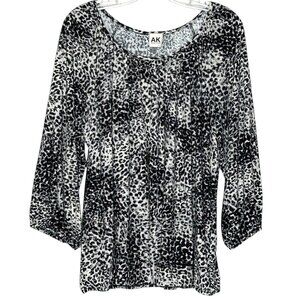 Anne Klein Women's 1X Black Gray 3/4 Sleeve Blouse